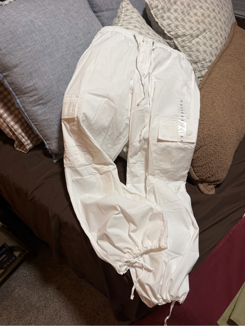 Women’s White Cargo Jogger Pants - Drawstring Waist